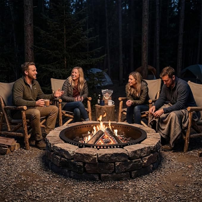 Smokeless Fire Pit Ring, 32 inch Outer/28 inch Inner Outside Fire Pit, Heavy Duty Large Solid Metal Steel Round Firepit Rim Insert for Outside Wood Burning, DIY Campfire Ring