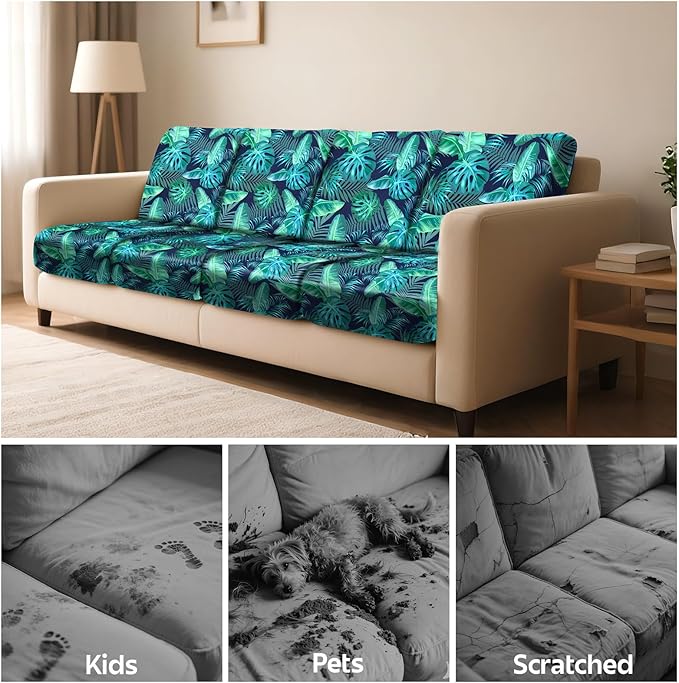 pickyNproud 8Pcs Patio Cushion Covers Stretch Outdoor Couch Cushions Slipcovers Replacement Washable Furniture Protector with Elastic Bottom Sofa Chair Seat Cover, Palm Leaves