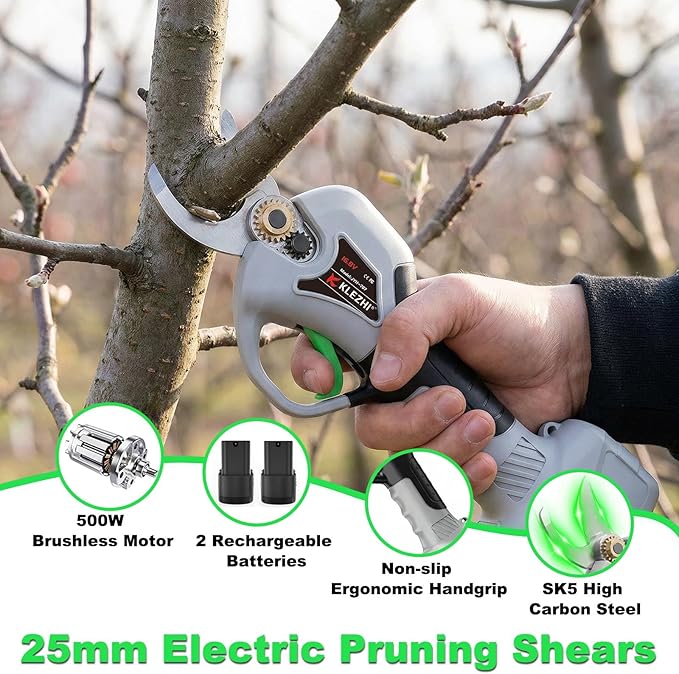 Electric Pruning Shears 1inch Cutting Diameter, 16.8V Professional Cordless Battery Powered Tree Branch Pruner with 2000mAh Batteries for Branch, Fruit Plucking and Tree Trimming