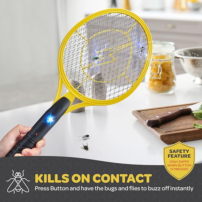 Electric Fly Swatter Handheld Bug Zapper Racket for Indoor/Outdoor - 4000 Volt Fly Swatter - Instant Bug & Mosquito Killer with Attractant LED Light - USB Rechargeable Portable Fly Zapper.
