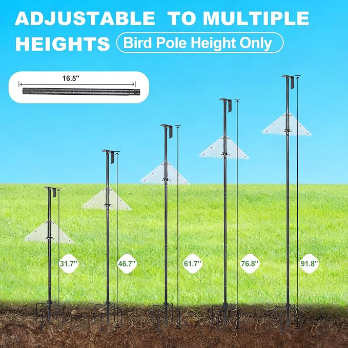 92" Heavy-Duty Bird Feeder Pole with Squirrel Baffle for Outdoors, Adjustable Bird Feeding Station Holds Multiple Feeders, Rust-Resistant Steel Pole with Bird House Pole Mount Kit