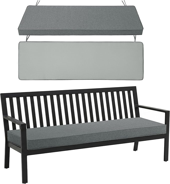 Outdoor Bench Cushion, Water-Resistant & Fade-Resistant, Porch Swing Cushions with Ties, Patio Furniture Seat Pads for Garden Loveseat, Removable Cover Non-Slip Bottom, 42 x 16 Inch, Dark Grey