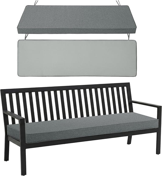 Outdoor Bench Cushion, Water-Resistant & Fade-Resistant, Porch Swing Cushions with Ties, Patio Furniture Seat Pads for Entryway Settee, Removable Cover Non-Slip Bottom, 36 x 14 Inch, Dark Grey