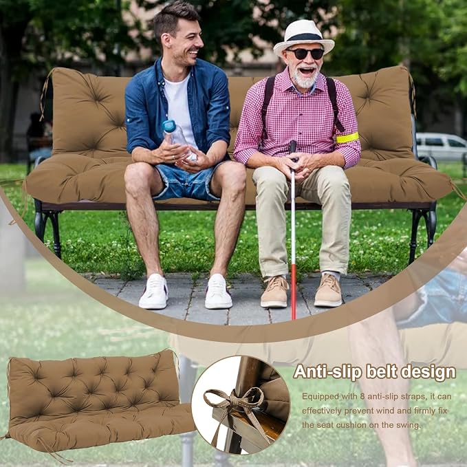 Premium 5" Thick Waterproof Porch Swing Cushions 58 inch Sturdy Durable Outdoor Swing Cushions 3 Seater Replacement with Backrest&Ties Bench Cushion for Outdoor Furniture Backyard Patio