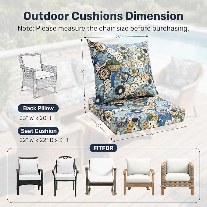 UNIKOME Outdoor Seat Cushions 22 X 22 Inch - Water-Resistant & Fade Resistant, Removable Cover Patio Furniture Cushions for Chair, Sofa, Couch, Wicker, Sun Flower