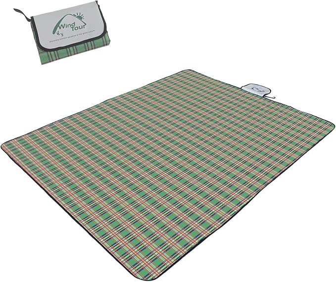 Wind Tour Waterproof Picnic Blanket with Carry Strap - Foldable Sandproof Outdoor Mat for Camping, Beach, Park - 59" x 71",Green(Single Mat)