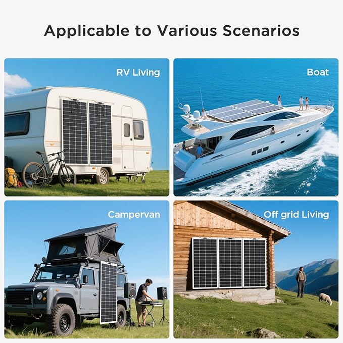 200W 12V Flexible Solar Panel, 11BB Ultra-Thin ETFE Monocrystalline Charger for RV Motorhome, Boat Sailboat, Solar Generator, Powering Car Fridge & Freezer