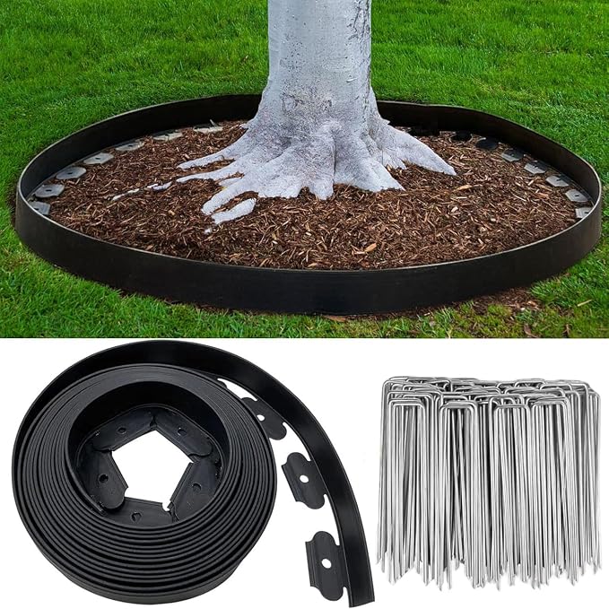 Landscape Edging, 66FT Plastic Garden Edging Border with 100 Pcs Metal Spikes, 3 Inch Tall Flexible Tool-Free Lawn Edging for Flower Bed, Yard, Paving, Pathway