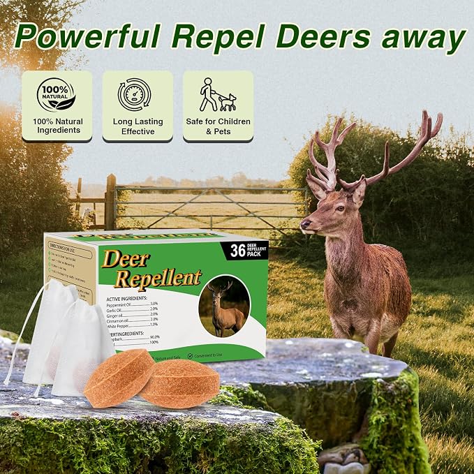 36 Pack Deer Repellent for Plants, Deer and Rabbit Repellent Outdoor, Deer Detterent Keep Deer & Rabbits Out of Garden, Yard and Lawn