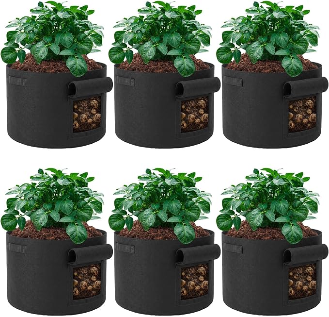 6 Pcs 30 Gallon Potato Grow Bags with 2 View Windows Heavy Duty Pots Growing Containers with Sturdy Handles, Potato Bags for Growing Potatoes Tomato Vegetables