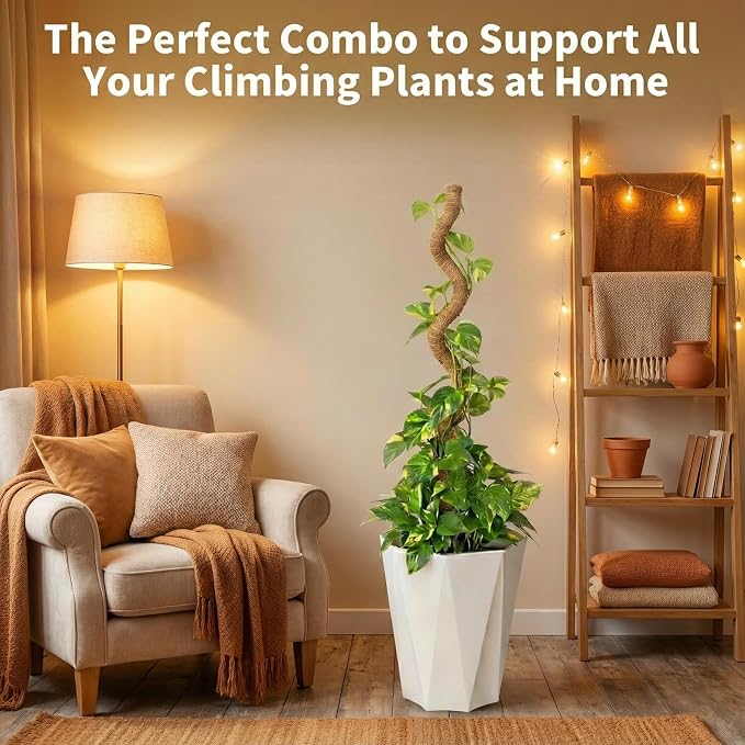 28'' Bendable Moss Poles & 12'' Stackable Coir Plant Sticks for Monstera | 4 Pack Plant Stakes for Indoor Plant, Moss Pole for Climbing Plant Coconut Fiber Holds Moisture, Ideal for Aerial Root Growth
