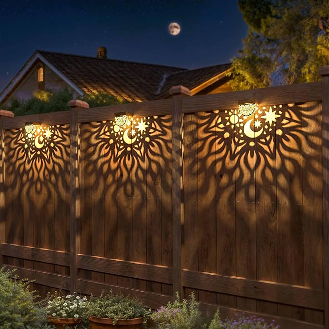 Gardsee Solar Fence Lights 6 Pack Solar Deck Lights Waterproof LED Solar Powered Step Light Wall Lights Outdoor Decorations Warm Yellow Light Decorative Lighting for Garden (Gold)