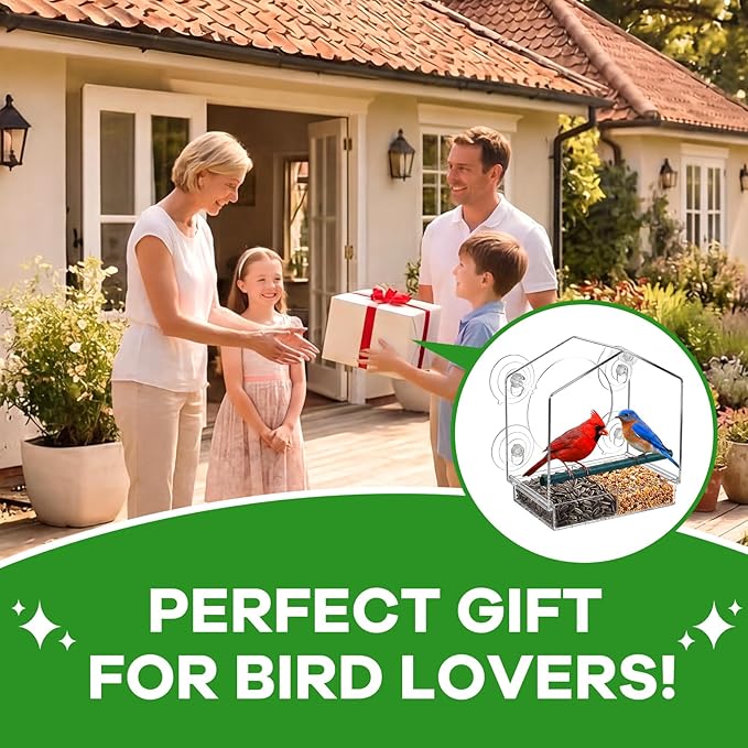 2PCS Window Bird Feeder with Strong Suction Cups, Bird Feeders for Outdoors, Clear Bird Feeder for Window, Outdoor Wild Bird Watching Gift for Women Mom Bird Lovers, Elderly Kids (1 Large+1 Small)