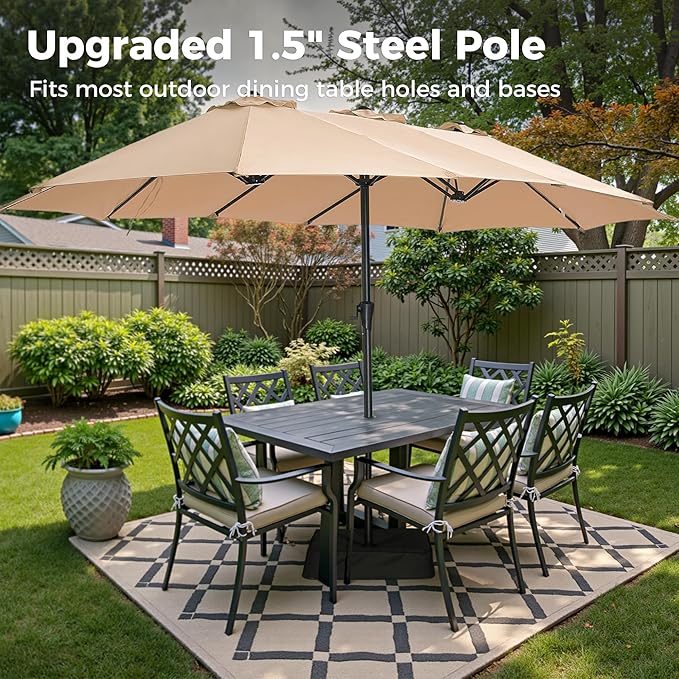 SUPERJARE 13FT Outdoor Umbrella for Patio, Double sided Pool Umbrellas with Fade Resistant Canopy, Large Table Umbrella for Deck, Market, Backyard - Beige(No Base)