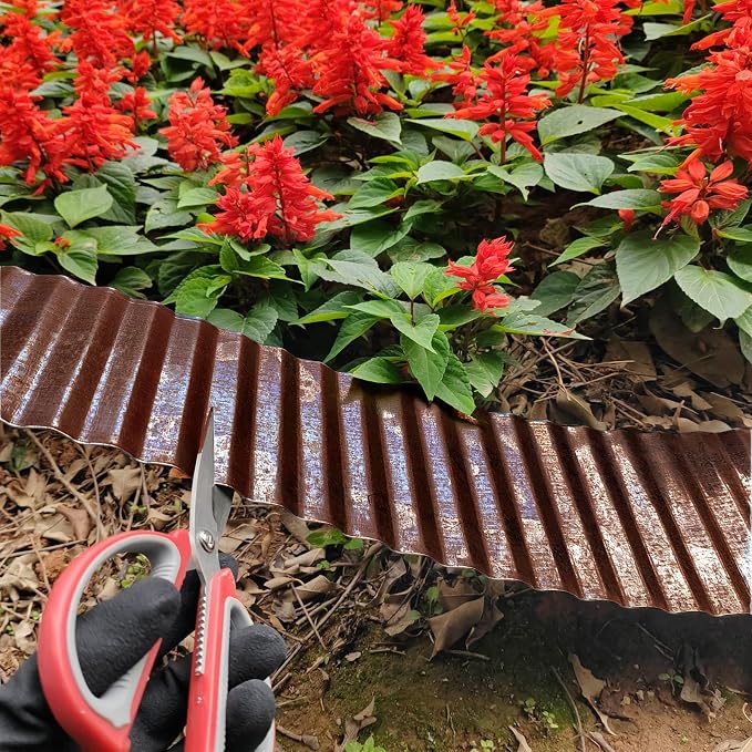 Metal Landscape Edging Border,8 inch × 20 feet Corrugated Garden Edging for Flower Bed,Lawn (Rusted, 8 Inch × 20FT)