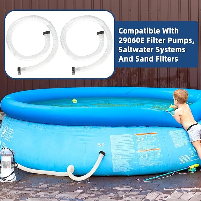 2 Pack 1 1/2 Pool Hose for Above Ground Pool 6ft Pump Replacement Hoses 1.5" EVA Heavy Duty Swimming Pool Hose for Above Ground, Filter Pumps, Saltwater Systems and Sand Filters (White)