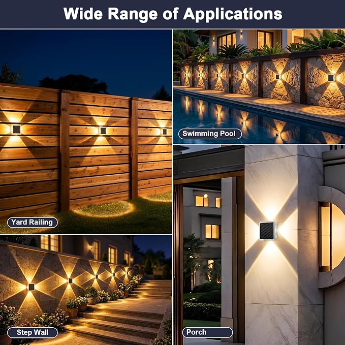 AUDLES Solar Fence Lights Outdoor, New 4-Sided Lighting Wall Lights Solar Powered with 3 Modes 3000K 4000K 6000K, IP65 Waterproof Solar Light for Patio Pathway Deck Backyard Decor-12 Pack