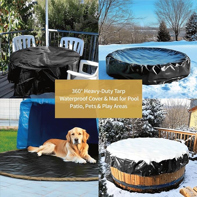 GUARD SHIELD Round Tarp Waterproof Heavy Duty Black 16 Feet Cover Outdoor Inflatable Pool Ground Cloth Tarps for Under Pool