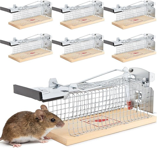 6 Pack Small Humane Mouse Trap, 6 x 2.4 x 2.8 Inch, No Kill, Catch and Release, Reusable Live Mouse Trap, Indoor Outdoor Rat Cage for Small Live Rodent Chipmunk Squirrel Mole Safe Control