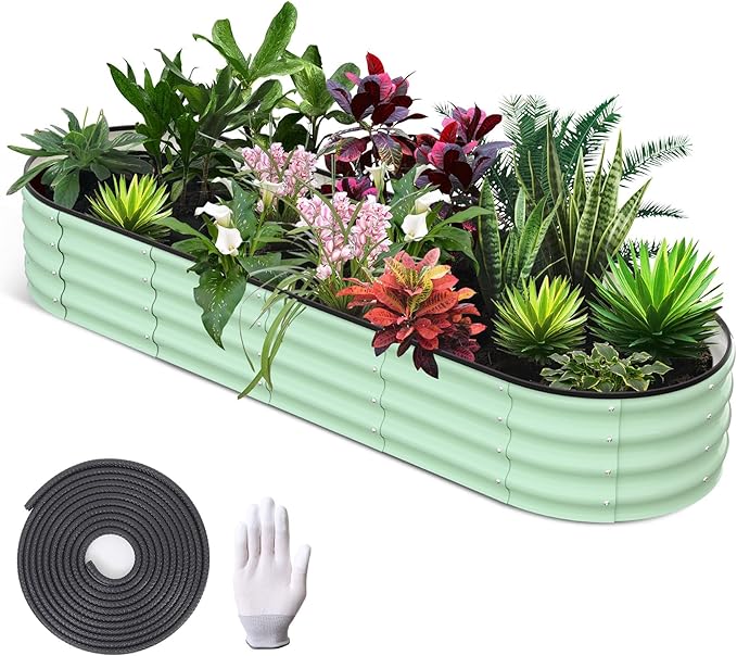 CABIHOME Garden Raised Garden Bed Kits, 8x2x1 ft Metal Raised Planter Bed, Open-Ended Base Garden Boxes Outdoor Galvanized Planter for Vegetables Flowers Rubber Edge, Green