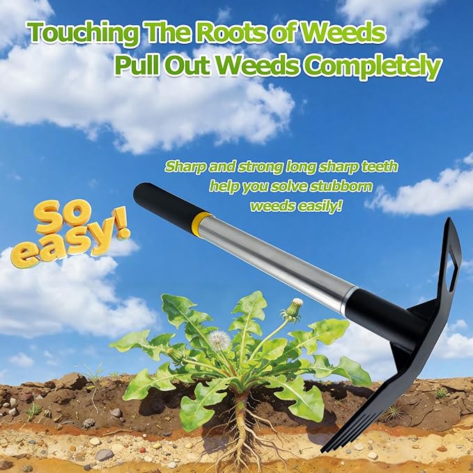 Weed Puller Tool, 2 in 1 Weeding Tools, Weed Pulling Tool, 15.7" Short Handle Weed Remover Tool, 5-Tine Garden Weed Rake, Gardening Hand Tools for Weeding in Flower Beds, Courtyards & Narrow Gaps