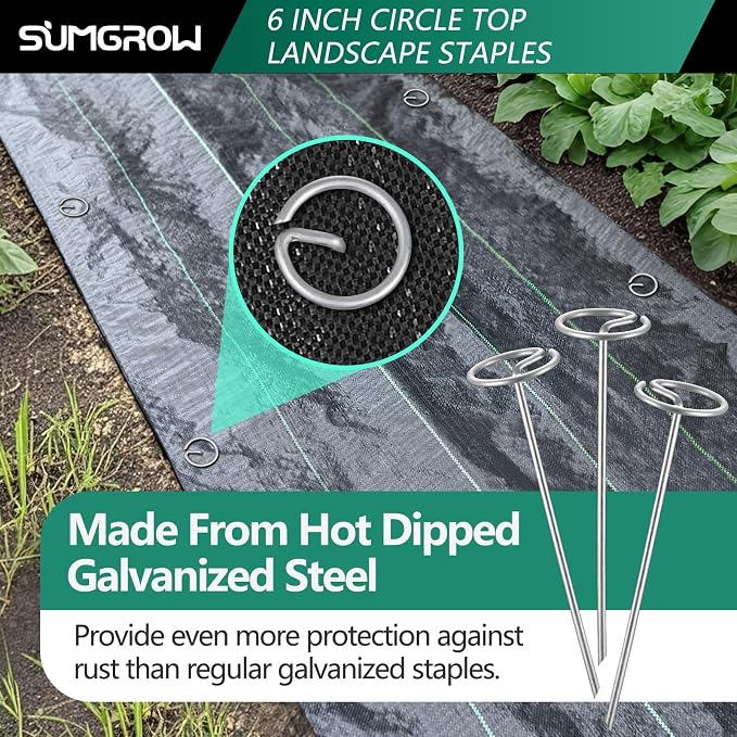 60 Pack 6-inch, Landscape Staples, Fabric Pins, Weed Barrier Stakes, Circle Top Galvanized Steel Spikes for Securing Outdoor Tent, Ground Sheets, Fleece, Edging, Lawn Turf, Decorations