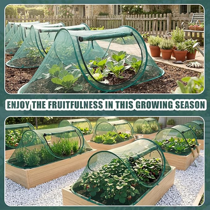 Threehoney 3 Pcs 70" x 24" x 24" Large Pop up Garden Mesh Plant Cover Adjustable Plant Netting Cover Vegetable Mesh Protector Net Cage Guard with 18 Ground Nails for Protecting Vegetables Fruits