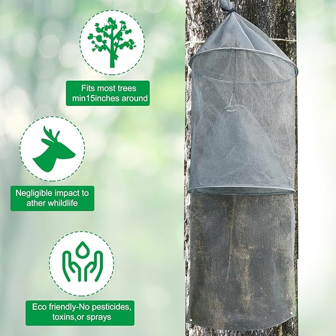 Qualirey 16 Pack Spotted Lanternfly Traps Lantern Fly Killer Mesh Tree Trap with Jute Rope and Nails Effective Way to Catch Lantern Flies and Nymphs (Grey)