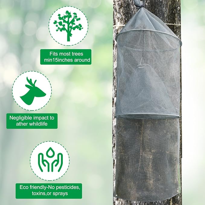 Qualirey 8 Pack Spotted Lanternfly Traps Lantern Fly Killer Mesh Tree Trap with Jute Rope and Nails Effective Way to Catch Lantern Flies and Nymphs (Grey)