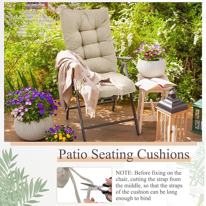 Juexica 4 Sets Outdoor Patio Chair Cushions Seat High Back Tufted Pillow Replacement Rocking Chair Cushions Pads for Patio Summer Seasonal Indoor Home Office(Beige)