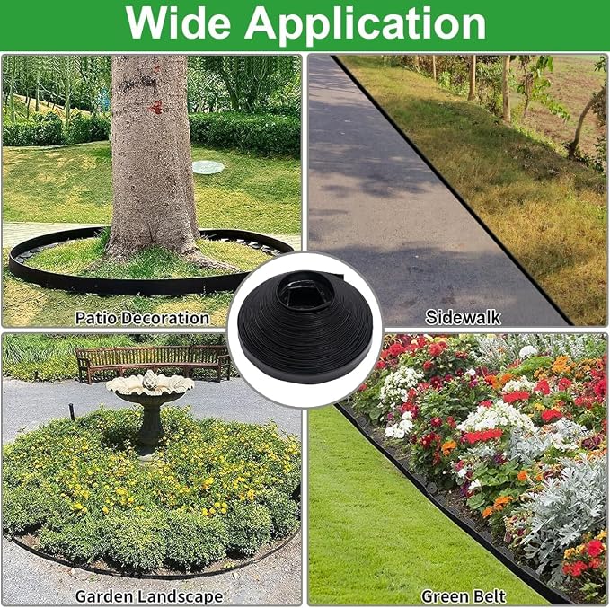 98Ft 3IN Landscape Edging,Garden Edging Border Kit with 150pcs Metal Stakes,Plastic Edging for Landscaping, Flexible Tool-Free Lawn Border for Flower Bed,Yard,Tree,Grass,Pathway-Black