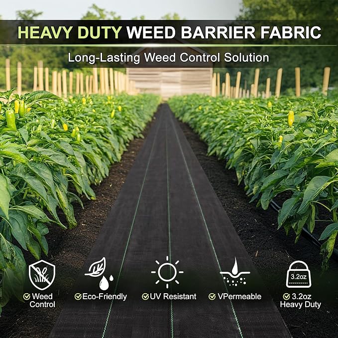 Heavy Duty Weed Barrier Landscape Fabric, Woven Geotextile Ground Cover - Premium Weed Control Mat for Garden Beds, Driveways & Landscaping(1.3ft x 50ft)