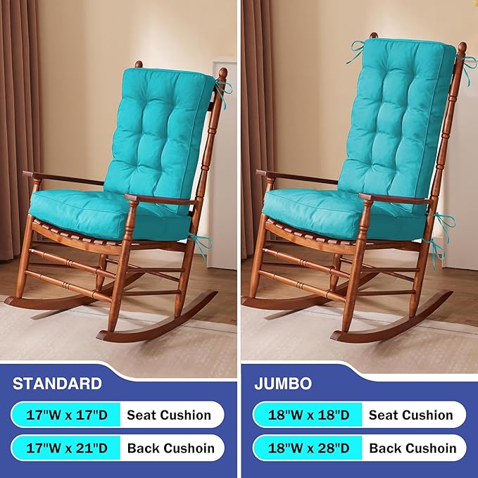 IPYNBAP Rocking Chair Cushion, Waterproof and Fade-Resistant Patio Chair Cushions, Tufted Chair Pads for Rocker Furniture, 18x18 Inch, Indoor/Outdoor Seat Cushions with Ties, Teal Blue