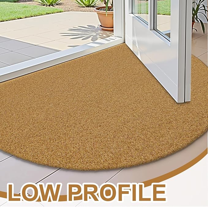 OLANLY Half Circle Front Door Mat, Low Profile Doormat, Stain and Fade Resistant, Easy to Clean, for Indoor and Outdoor Entrances, Patio Porch or Entryway, Brown (30x17 Inch, Plain Brown)