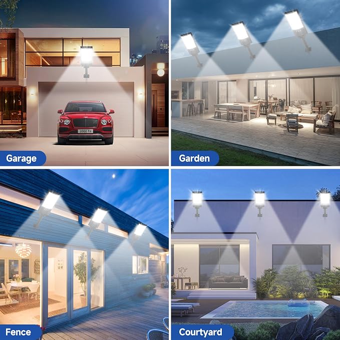 Solar Street Lights Outdoor, Waterproof Motion Sensor Solar Lights with Remote Control, 6500K Dusk to Dawn Parking Lot Flood Light for Outside Garage Yard, 2 Pack