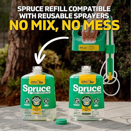 Spruce Weed Killer Refill - Versatile Weed & Grass Killer₃ for Flower Beds, Driveways & Mulch Beds - No Pour, No Mix, No Mess Refill - Kills Dandelions, Crabgrass & More (64 Oz)