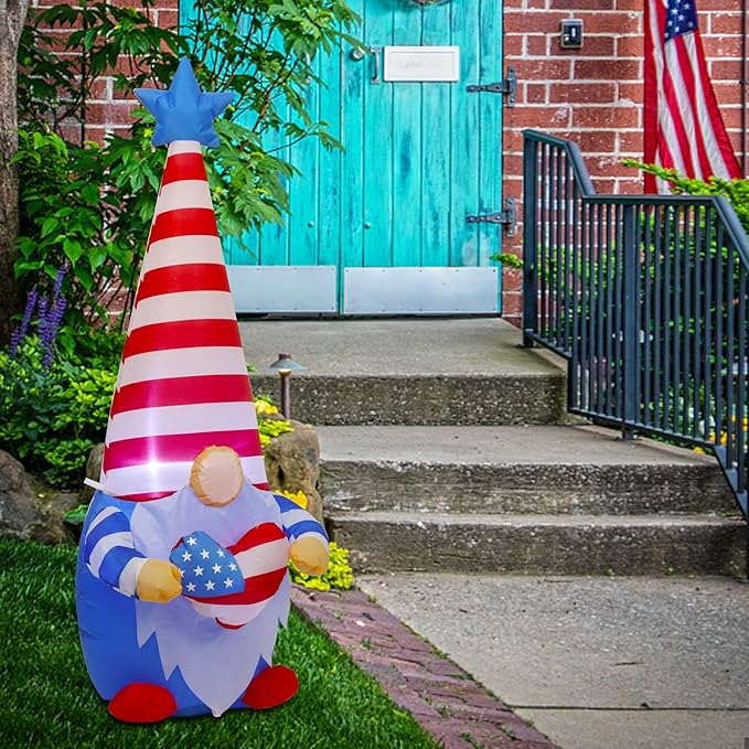 Juegoal Patriotic Independence Day Inflatable, 4FT Blow Up Gnome, 4th of July Outdoor American Uncle Sam, Lighted Tomte Elf with Top Hat for Lawn Yard Home Veterans Day Celebration Garden Decor