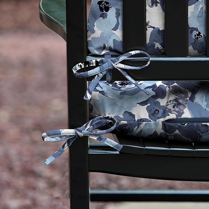 Arden Plush Indoor/Outdoor Rocking Chair Cushion Set, 18 x 20, Water Repellent, Fade Resistant, Tufted Cushion for Rocking Chairs Blue Garden Floral