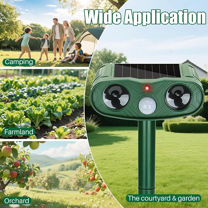 Ultrasonic Animal Repellent Outdoor Cat Deer Repellent Devices, Solar Animal Repeller Motion Detection, Cat Repeller Outdoor to Scare Squirrel Dog Repellent Deterrent for Yard (4Pack) (4)