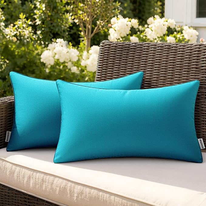 MIULEE Pack of 2 Decorative Outdoor Waterproof Pillow Covers Rectangular Garden Cushion Sham Throw Pillowcase Summer Shell for Patio Tent Couch 12x20 Inch Turquoise
