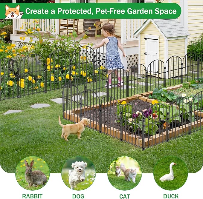 12 Pack Decorative Garden Fence Panels, 17in(H) x 12.6ft(L) Rustproof Metal No Dig Fence, Animal Barrier for Dogs & Rabbits, Anti Digging Fencing for Flower Bed Edging, Yard, Patio & Outdoor