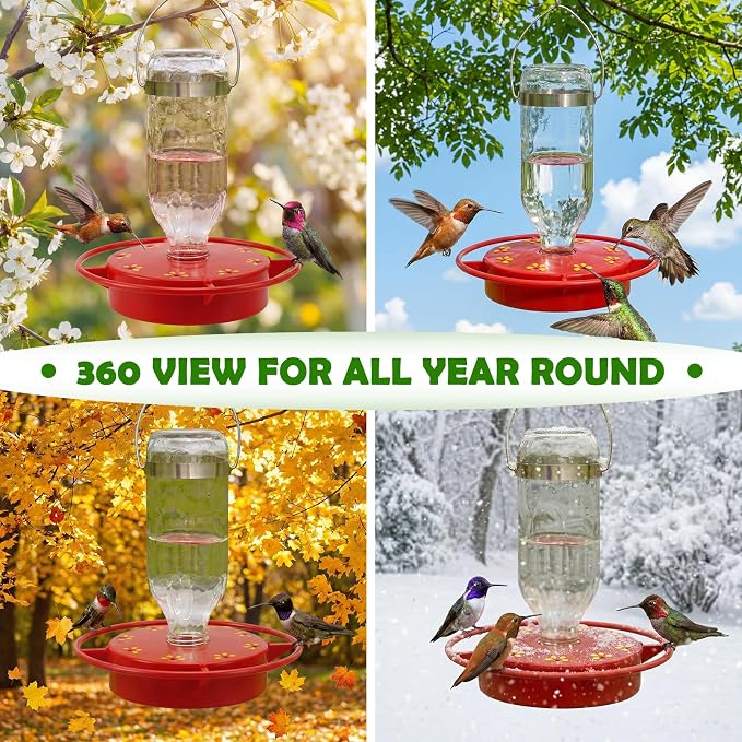 LemonRoad 3 Sets Hummingbird Feeder Replacement Bases Replaceable Red Plastic 8 Port Base for Select Threaded Bottle-Style Feeders, Screw-Together Design(No Bottles)