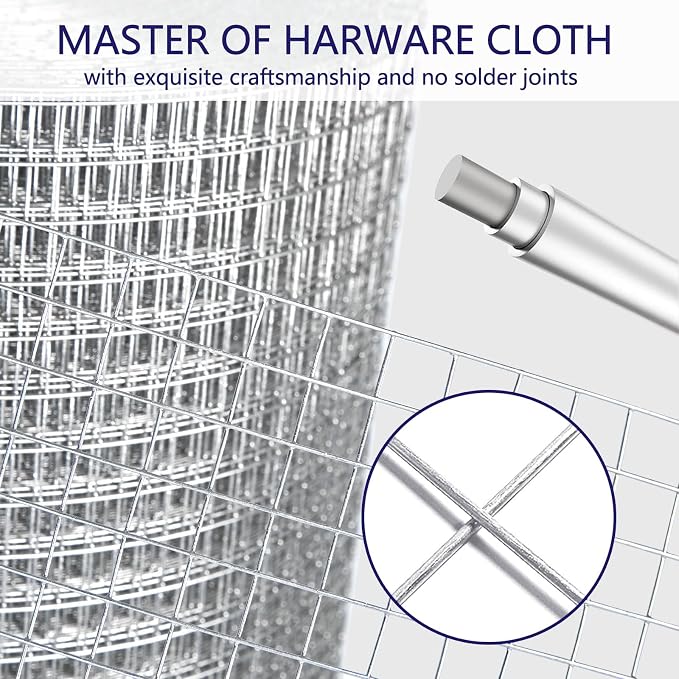 Hardware Cloth 1/2 inch 36inx100ft Galvanized After Welding 19 Gauge Square Chicken Wire Fence Mesh Roll Raised Garden Bed Plant Supports Poultry Netting Cage Snake Fence