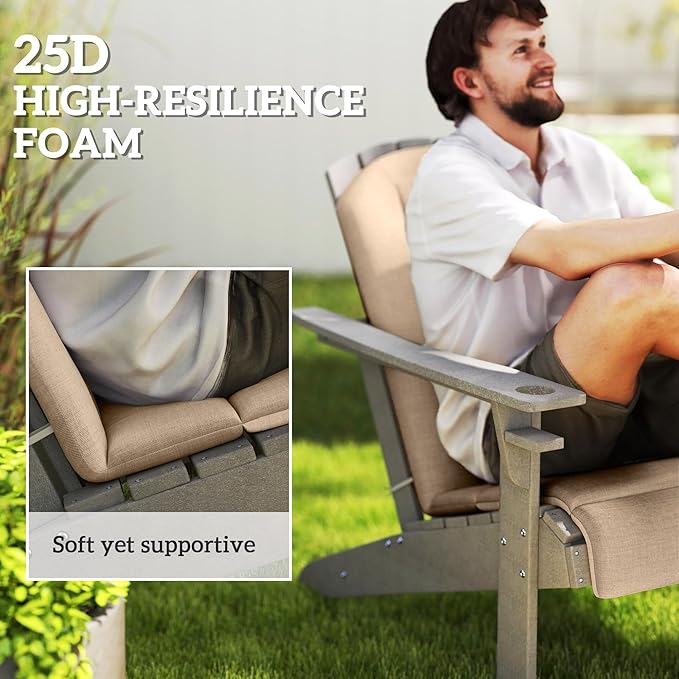 Outsunny Adirondack Chair Cushion Set of 4, Outdoor Chair Cushions with Ties, 25D High-Density Foam, High Back Patio Chair Cushions, Fade Resistant for Patio Furniture, 49" x 20" x 2", Beige