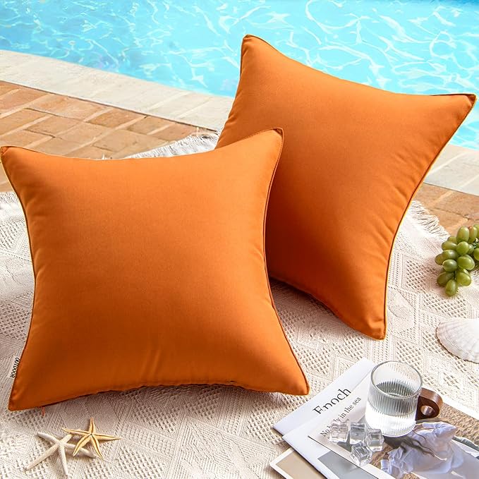 MIULEE Pack of 2 Decorative Outdoor Waterproof Pillow Covers Square Garden Cushion Sham Throw Pillowcase Shell for Fall Patio Tent Couch 20x20 Inch Burnt Orange