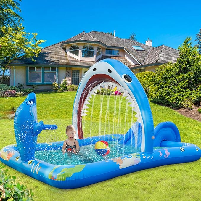 Onory Inflatable Kiddie Pool Inflatable Play Center Kids Toddler Pool with Water Slide, Water Sprayers Toddler Pool with Play Ball Hoop Thickened Swimming Pool for Backyard
