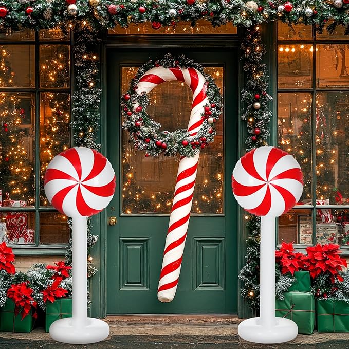 Simgoing 4 Pcs Christmas Inflatables Candy Outdoor Decorations 4 FT Christmas Candy Inflatable Column Blow up Decoration for Winter Xmas Lawn Yard Garden Home Decor(Red, White)