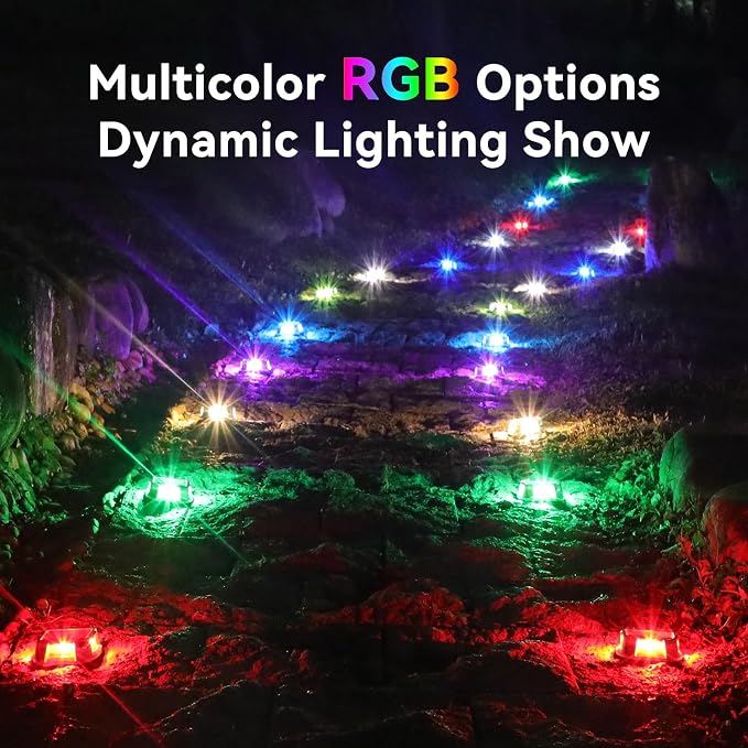 AGPTEK Remote Control Outdoor Solar Driveway Lights 12 Pack, RGB Multi-Colors & Modes Waterproof Color Changing Solar Powered Decorative Marker Security Lights for Garden, Deck, Dock, Step, Sidewalk