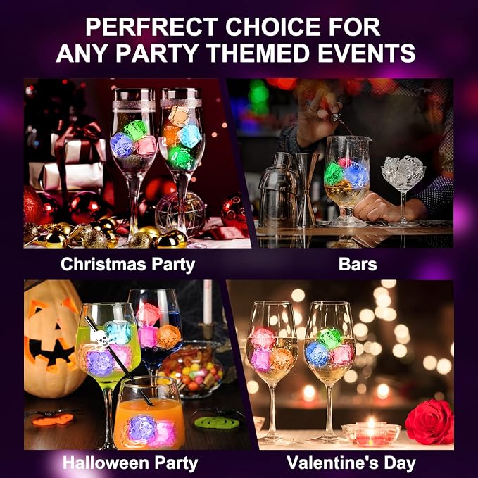 60PCS Waterproof LED Light Up Ice Cubes for Drinks That Change Colors Flashing Glow in the Dark for Bar Club Drinking Party Wine Wedding Swimming Pool Decoration