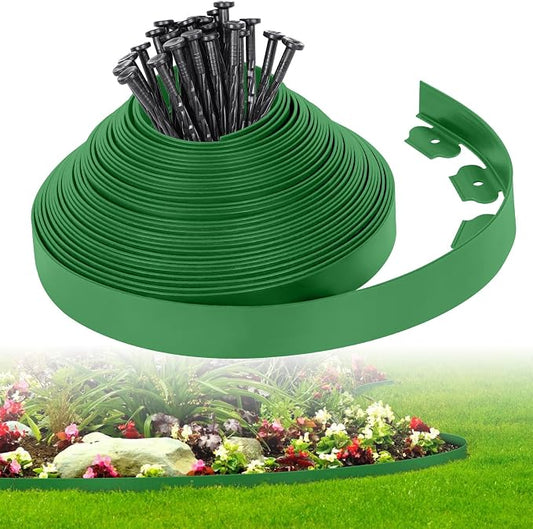 2-Inch x 50 FT Landscape Edging Border with 75 Stakes, Garden Edging Border Lawn Edging Border, Plastic Edging Border Flexible for Garden Flower Beds Lawn Yard Paver Pathway (Green)
